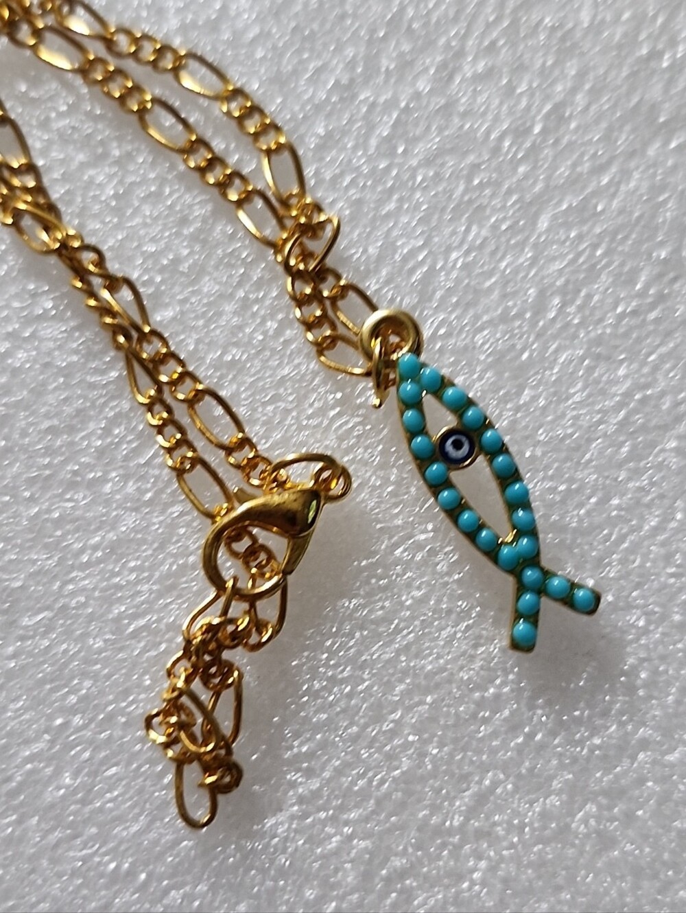 Hand Crafted Gold-Tone Chain Bracelet/ Anklet with Turquoise Beaded Fish Charm
